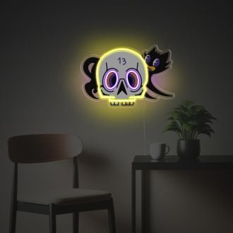 Human Skull Head With Black Hat LED Neon Acrylic Artwork