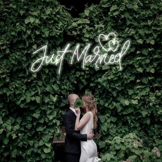 Just Married Two Love Hearts Neon Sign