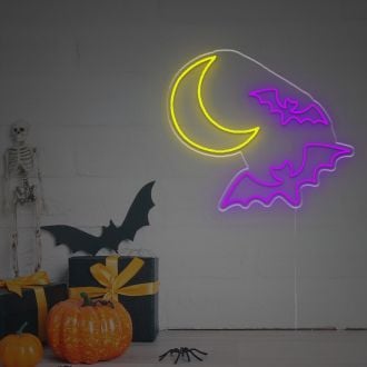 Lack Of Moon With Two Bats LED Neon Sign