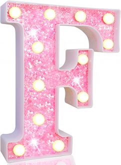 Steel Marquee Letter F Alphabet Pink Shiny Shimmering High-End Custom Zinc Metal Marquee Light Marquee Sign
