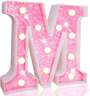 Steel Marquee Letter M Alphabet Pink Shiny Shimmering High-End Custom Zinc Metal Marquee Light Marquee Sign