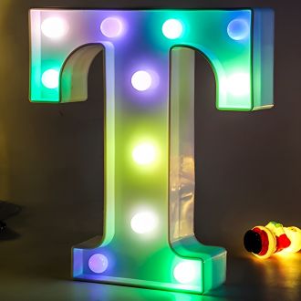 Letter T Alphabet Colorful Green Purple Yellow Marquee Light