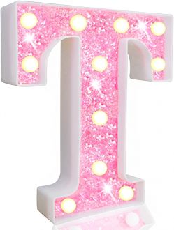 Steel Marquee Letter T Alphabet Pink Shiny Shimmering High-End Custom Zinc Metal Marquee Light Marquee Sign