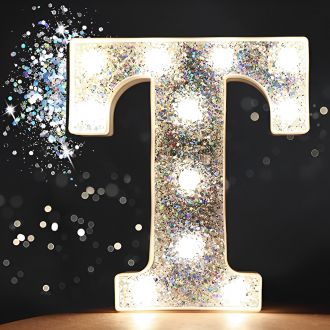 Letter T Alphabet Shiny Silver Marquee Light