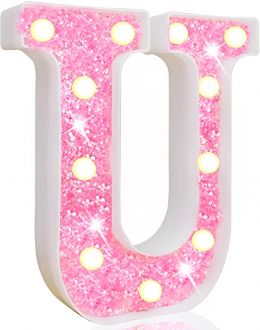 Steel Marquee Letter U Alphabet Pink Shiny Shimmering High-End Custom Zinc Metal Marquee Light Marquee Sign