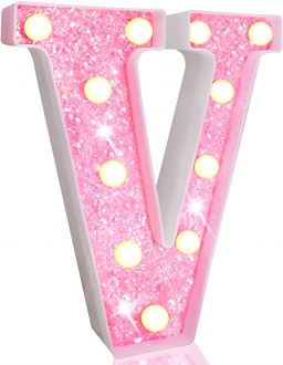 Steel Marquee Letter V Alphabet Pink Shiny Shimmering High-End Custom Zinc Metal Marquee Light Marquee Sign