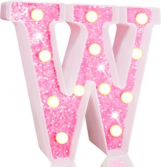Steel Marquee Letter W Alphabet Pink Shiny Shimmering High-End Custom Zinc Metal Marquee Light Marquee Sign