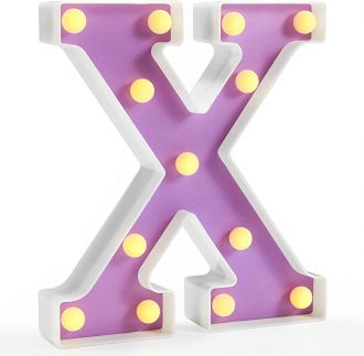 Letter X Alphabet Vintage Purple Marquee Light