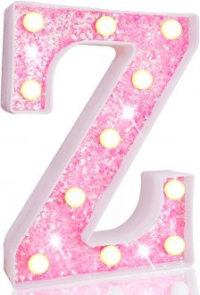 Steel Marquee Letter Z Alphabet Pink Shiny Shimmering High-End Custom Zinc Metal Marquee Light Marquee Sign