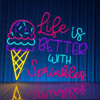 Life Is Better With Sprinkles Led Neon Sign Ice Cream Led Light Cream Coffee Deco