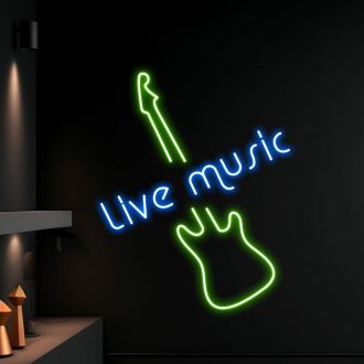 Live Music Electric Guitar Led Neon Sign Coffee Music Decor
