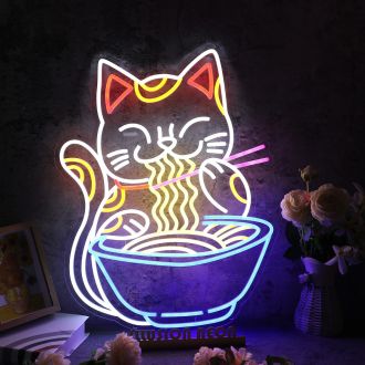 Lucky Cat Eating Noodles Custom Neon Sign