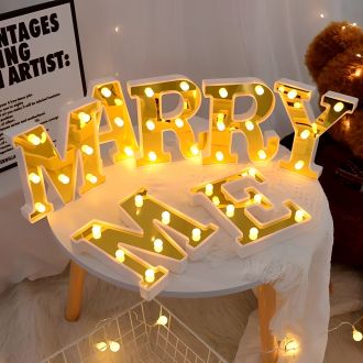 Steel Marquee Letter MARRY ME Golden Proposal Prop Wedding Decor High-End Custom Zinc Metal Marquee Light Marquee Sign