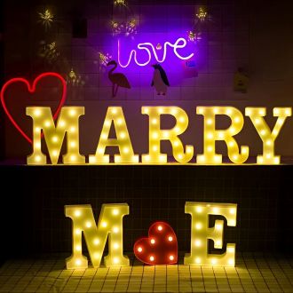 Marry Me With Red Heart Warm White Proposal Marquee Light