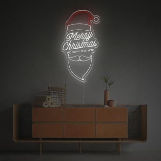 Merry Chirstmas And Happy New Year With Chirstmas Hat LED Neon Sign
