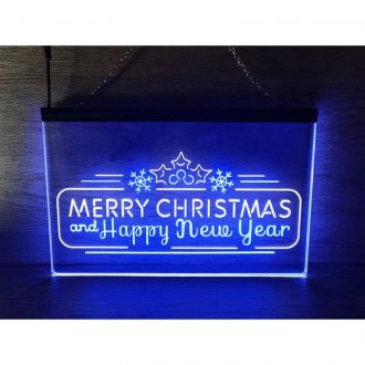 Merry Christmas and Happy Year Pine Cone Dual LED Neon Sign