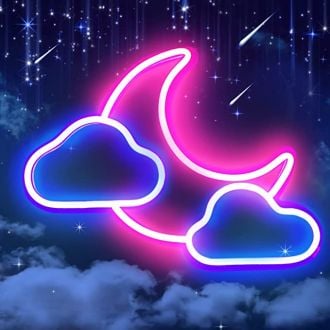 Moon Cloud Neon Sign Blue And Pink Led Neon Light Sign For Wall Decor