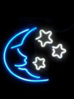 Moon Stars Neon Sign Light Decor On The Black Background