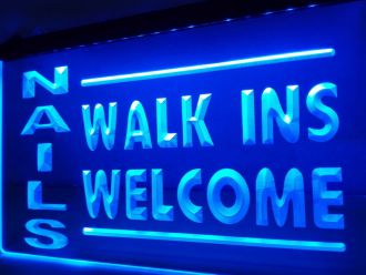 NAILS Walk Ins Welcome OPEN LED Neon Sign