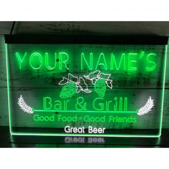 Name Personalized Bar and Grill Beer Dual LED Neon Sign