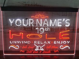 Name Personalized Custom Golf 19th Hole Bar Beer Dual LED Neon Sign