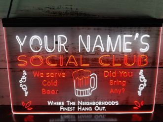 Name Personalized Custom Social Club Home Bar Beer Dual LED Neon Sign
