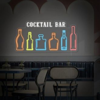 Neon Cocktail Sign Bar Bottles Of Whiskey Wine Cognac Rum Neon Sign Wall Decor