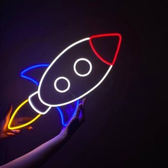 Neon Rocket Sign Wall Decor White Blue Red Yellow Neon Sign