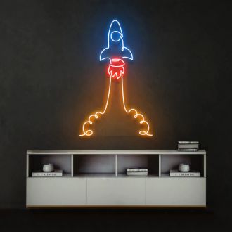 Neon Rocket Wall Decor For Room Party