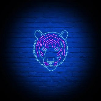 Neon Tiger Sign Hung On Brick Background