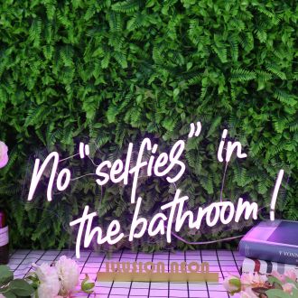No Selfies In The Bathroom Purple Neon Sign