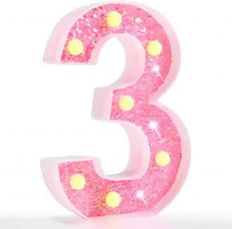 Steel Marquee Letter Number 3 Three Pink Color Shiny Shimmering High-End Custom Zinc Metal Marquee Light Marquee Sign