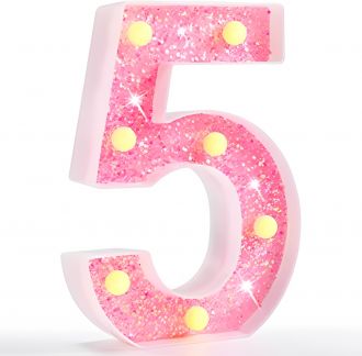 Steel Marquee Letter Number 5 Five Pink Shiny Shimmering High-End Custom Zinc Metal Marquee Light Marquee Sign