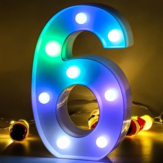 Number 6 Purple Green Blue Home Decor Marquee Light