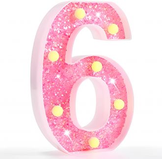 Steel Marquee Letter Number 6 Six Pink Shiny Shimmering High-End Custom Zinc Metal Marquee Light Marquee Sign