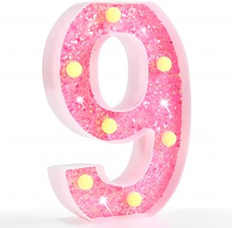 Steel Marquee Letter Number 9 Nine Pink Color Shiny Shimmering High-End Custom Zinc Metal Marquee Light Marquee Sign