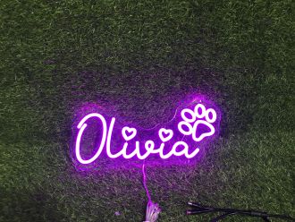 Olivia With Paw Purple LED Neon Sign
