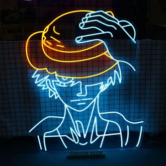 One Piece Luffy Holding Hat Neon Sign