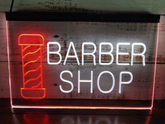 OPEN Barber Hair Cut Dual LED Neon Sign