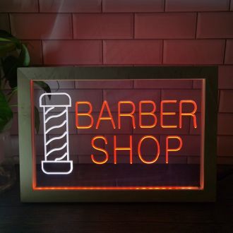 OPEN Barber Hair Cut Frame Dual LED Neon Sign