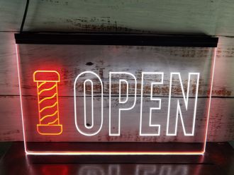 OPEN Barber Hair Cut Pole Dual LED Neon Sign