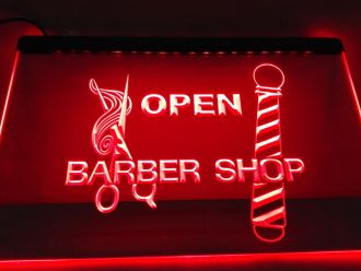 OPEN Barber Pole Scissor LED Neon Sign