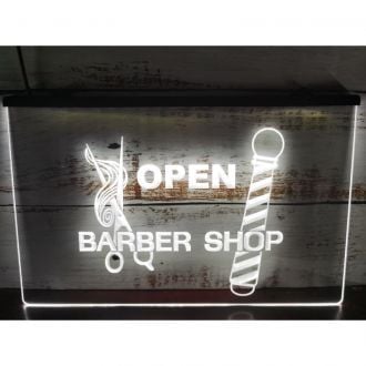 OPEN Barber Shop Pole Scissors LED Neon Sign