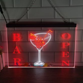 Open Beer Cocktails Dual LED Neon Sign
