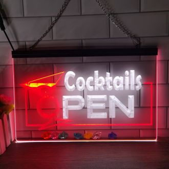 OPEN Cocktails Wine Pub Club Dual LED Neon Sign
