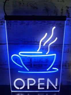 Open Coffee Cup Dual LED Neon Sign