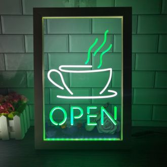 Open Coffee Cup Frame Dual LED Neon Sign