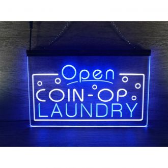 Open Coin op Laundry Dual LED Neon Sign