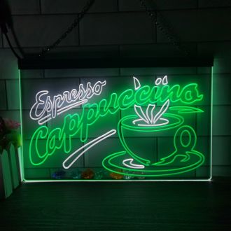 OPEN Espresso Cappuccino Coffee Dual LED Neon Sign
