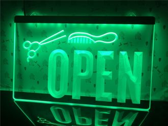 Open Hair Cut Scissor Barber Shop LED Neon Sign